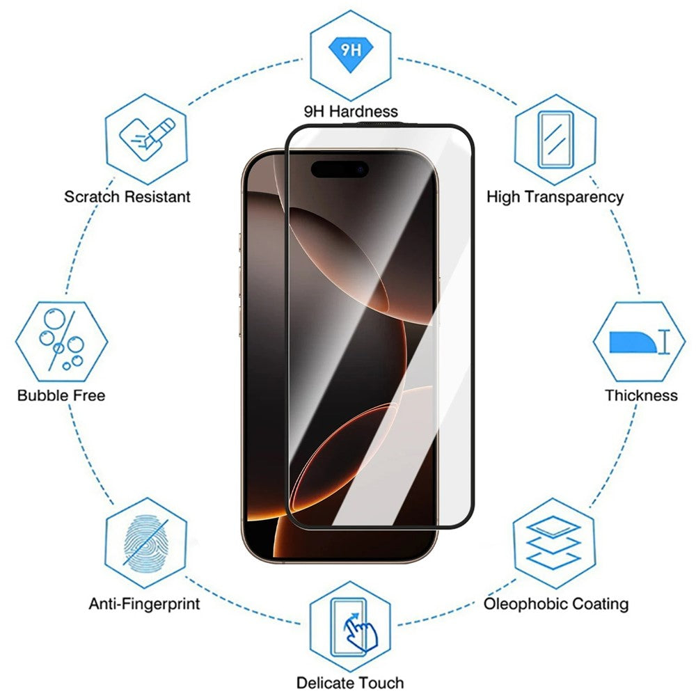 For iPhone 18 Pro Max / 17 Pro Max Full Screen Protector HD Clear Silk Printing High Aluminum-silicon Glass Film with Dust Removal Installation Frame