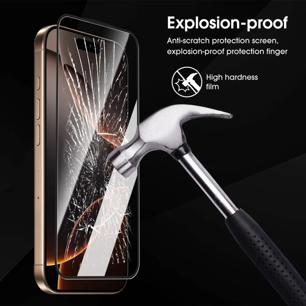 For iPhone 18 Pro / 17 Pro Full Screen Protector HD Clear Silk Printing High Aluminium-silicon Glass Film with Dust Removal Installation Frame