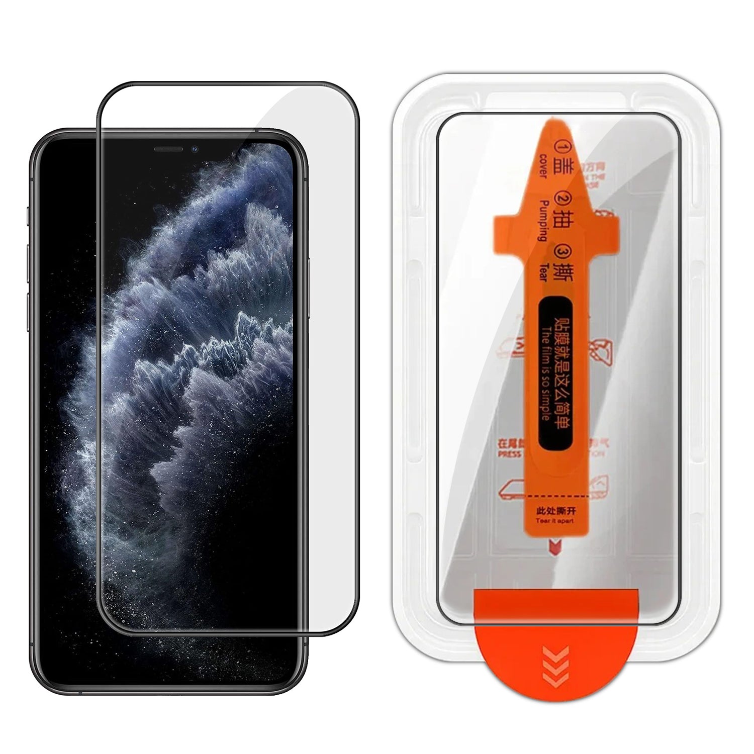 Til iPhone 11 Pro Fuld Skærmbeskytter HD Klar Silketryk Høj Aluminium-silicium Glasfilm med Støvfjernende Installationsramme