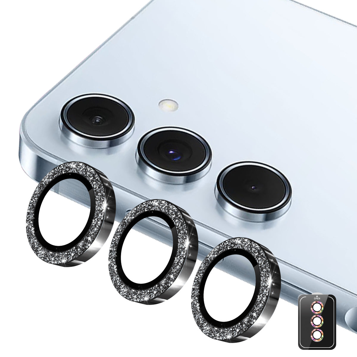 ENKAY HAT PRINCE kameralinsebeskytter til Samsung Galaxy A57 5G / A37 5G, glitterdekoration, hærdet glas, linsefilm