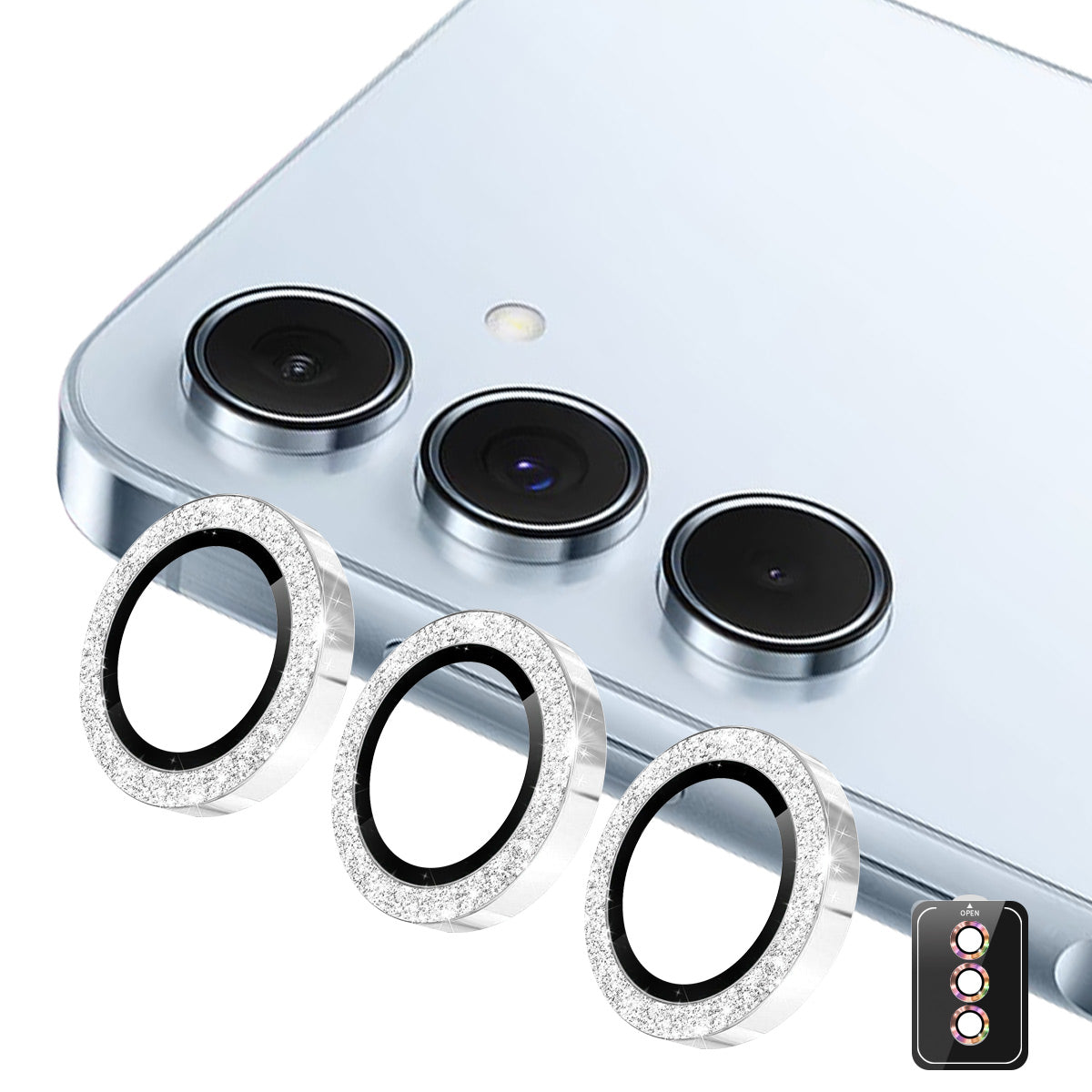 ENKAY HAT PRINCE kameralinsebeskytter til Samsung Galaxy A57 5G / A37 5G, glitterdekoration, hærdet glas, linsefilm