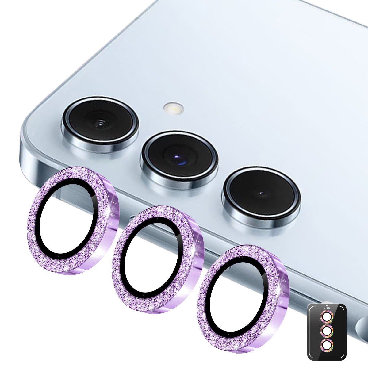 ENKAY HAT PRINCE kameralinsebeskytter til Samsung Galaxy A57 5G / A37 5G, glitterdekoration, hærdet glas, linsefilm
