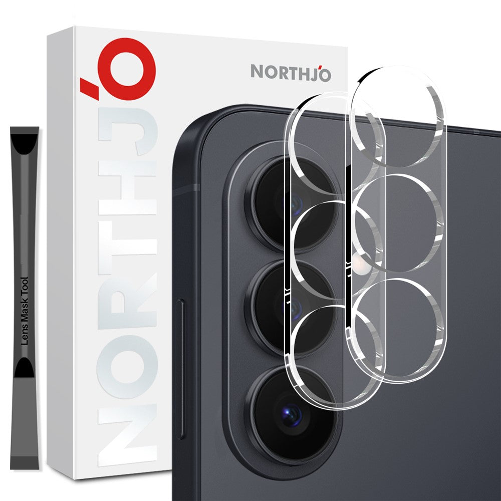 NORTHJO 2 st för Samsung Galaxy S26 härdat glas kameralinsskydd klart 3D integrerat heltäckande