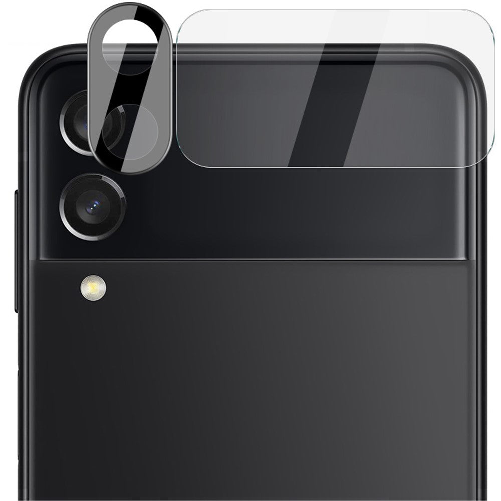 IMAK For Samsung Galaxy Z Flip4 5G Hærdet glas linsefilm + akryl linsehætte (sort version) med lille bagskærmsbeskytter i glas