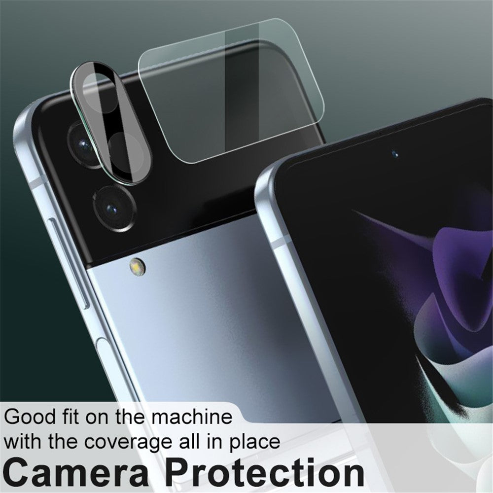 IMAK For Samsung Galaxy Z Flip4 5G Hærdet glas linsefilm + akryl linsehætte (sort version) med lille bagskærmsbeskytter i glas