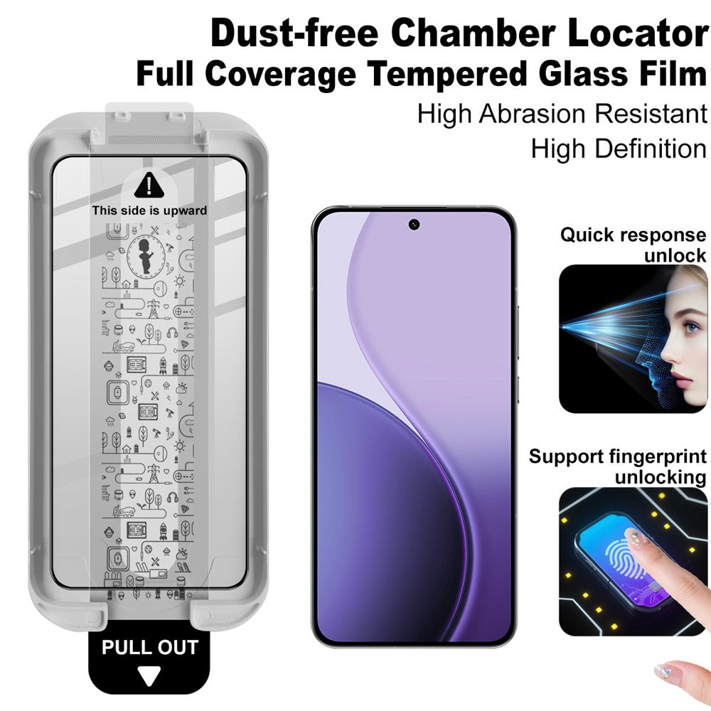 IMAK 3Pcs For Oppo Reno14 Pro 5G (Global) Tempered Glass Full Screen Protector Full Glue Film with Dust-free Installation Tool (Fingerprint Unlock)