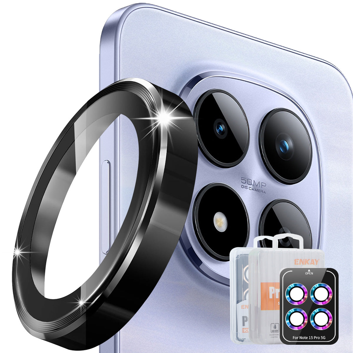 ENKAY HAT PRINCE För Xiaomi Redmi Note 15 Pro 5G (Global) / Xiaomi Redmi Note 15 Pro+ 5G (Global) / Xiaomi Poco M8 Pro 5G Kameralinsskydd Metallring Linsfilm