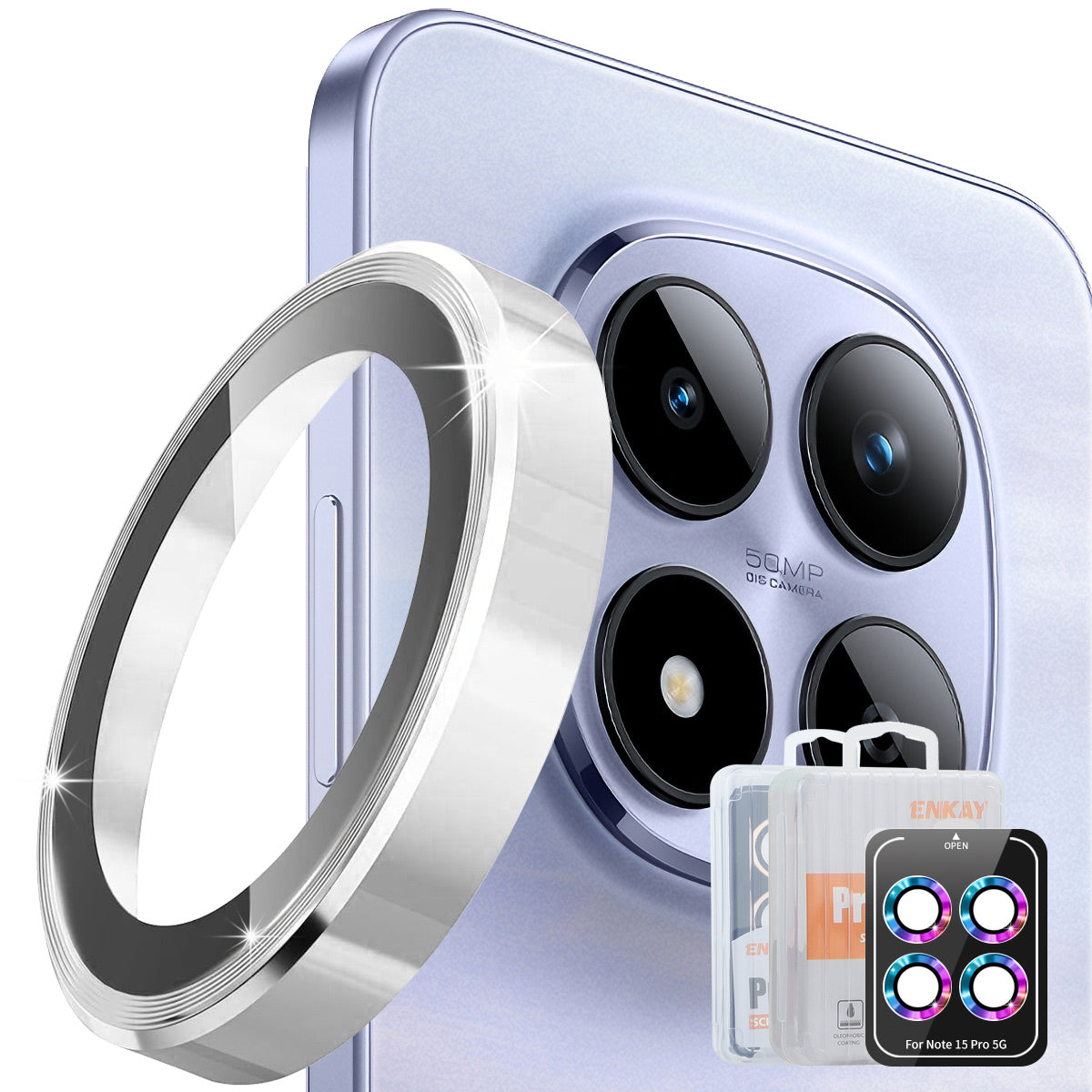 ENKAY HAT PRINCE För Xiaomi Redmi Note 15 Pro 5G (Global) / Xiaomi Redmi Note 15 Pro+ 5G (Global) / Xiaomi Poco M8 Pro 5G Kameralinsskydd Metallring Linsfilm