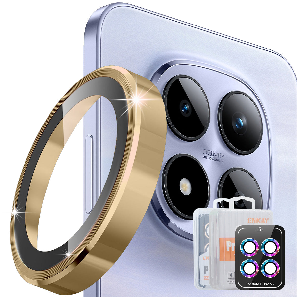 ENKAY HAT PRINCE För Xiaomi Redmi Note 15 Pro 5G (Global) / Xiaomi Redmi Note 15 Pro+ 5G (Global) / Xiaomi Poco M8 Pro 5G Kameralinsskydd Metallring Linsfilm