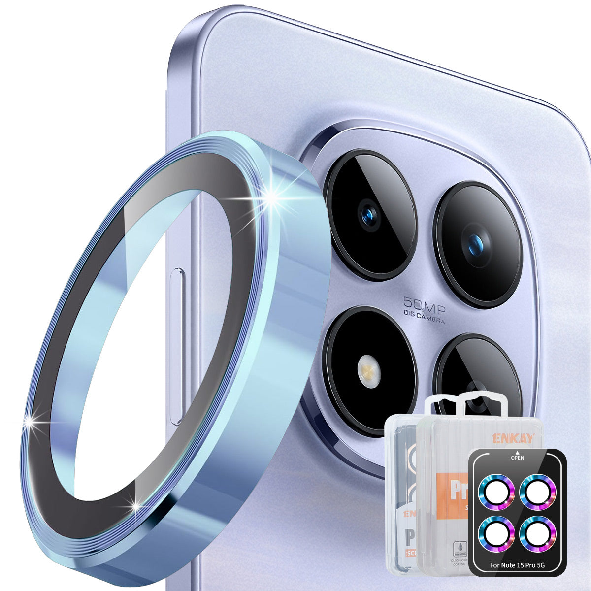 ENKAY HAT PRINCE För Xiaomi Redmi Note 15 Pro 5G (Global) / Xiaomi Redmi Note 15 Pro+ 5G (Global) / Xiaomi Poco M8 Pro 5G Kameralinsskydd Metallring Linsfilm