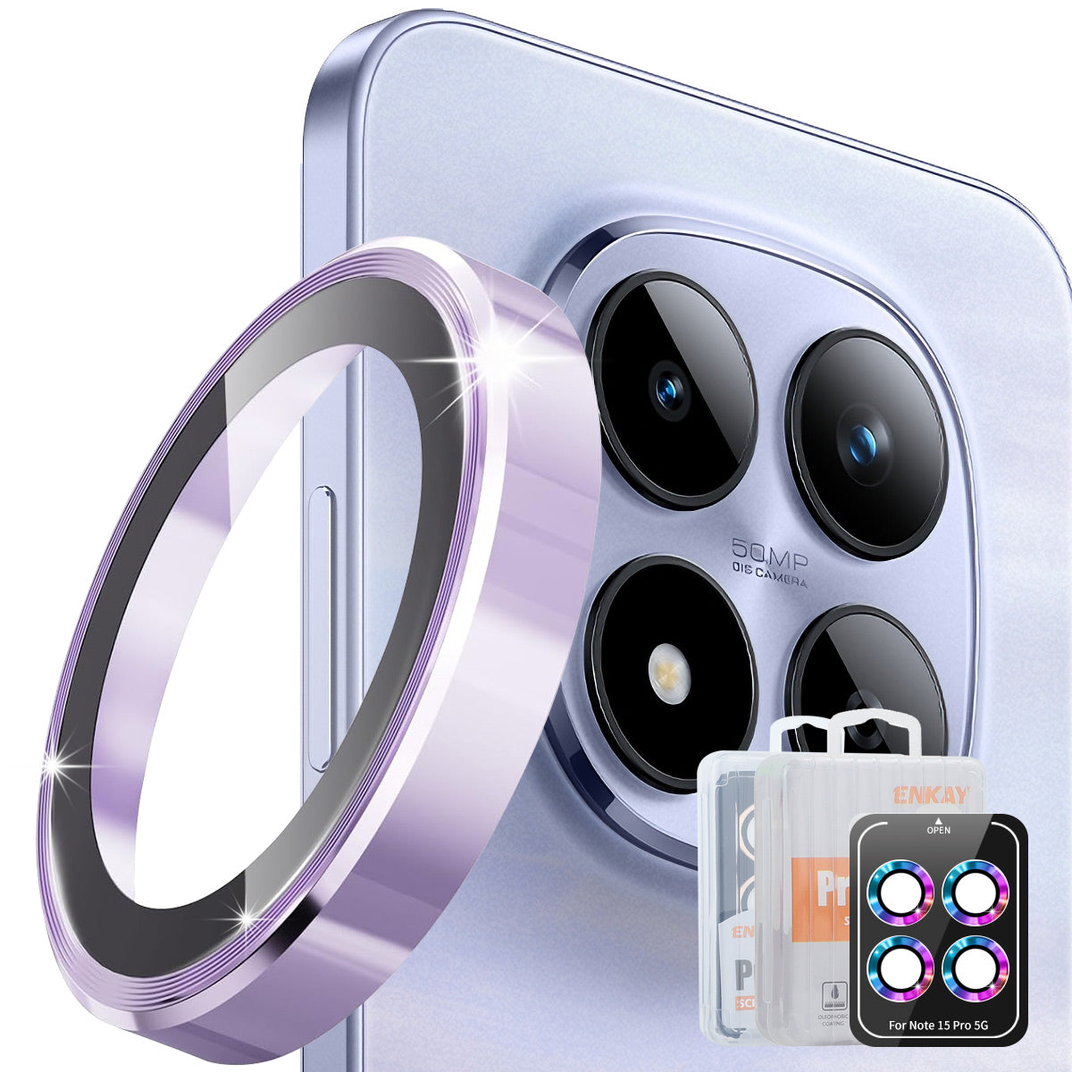 ENKAY HAT PRINCE För Xiaomi Redmi Note 15 Pro 5G (Global) / Xiaomi Redmi Note 15 Pro+ 5G (Global) / Xiaomi Poco M8 Pro 5G Kameralinsskydd Metallring Linsfilm