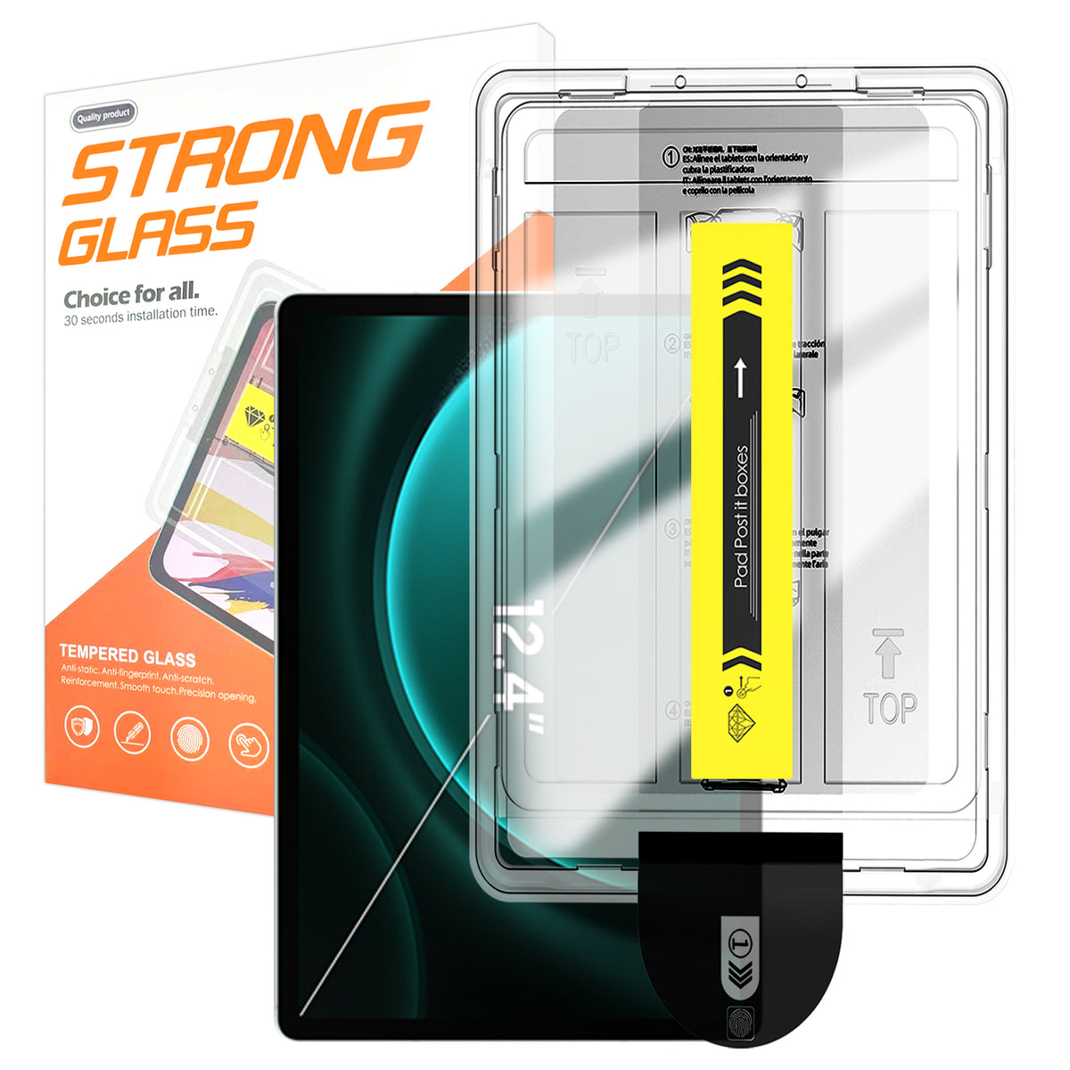 For Samsung Galaxy Tab S8+ / Galaxy Tab S9+ / Galaxy Tab S9 FE+ / Galaxy Tab S10+ / Galaxy Tab S7 FE Screen Protector Arc Edge Tempered Glass Film with Auto Dust-free Installation Tool (NOT Complete Covering)
