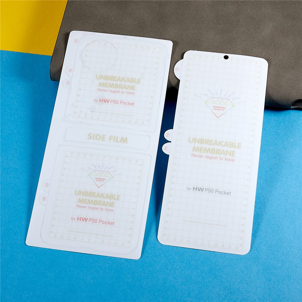 RURIHAI 1 set / 2 st. fram- och bakskärmsskydd för Huawei P50 Pocket, fram- och bakskärmsskyddande PET-film ultraklart heltäckande limskydd