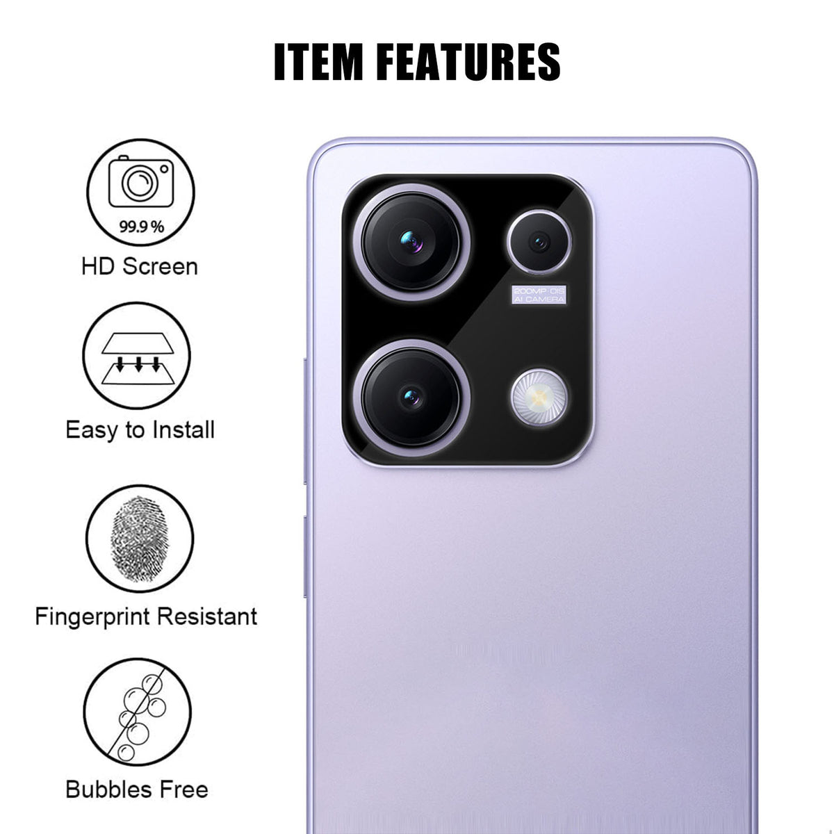 Xiaomi Redmi Note 14S 4G fulddækkende kameralinsebeskyttelse, silketryk, HD, fingeraftryksafvisende AR-hærdet glas-linsefilm