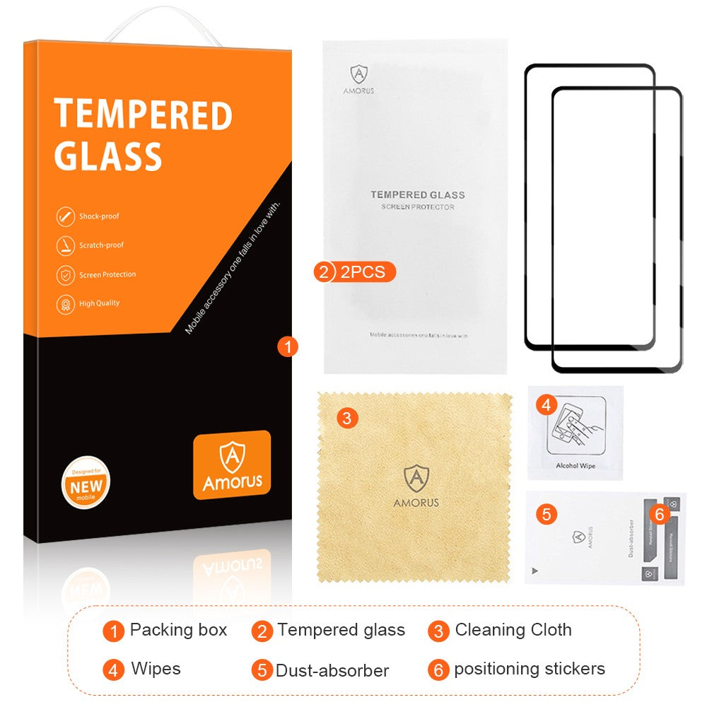 AMORUS 2 stk./sæt silketrykt hærdet glasfilm til Samsung Galaxy A54 5G, ultraklar, fuld dækning, fuldklæbende, sekundærhærdende, ridsefast fuldskærmsbeskyttelse