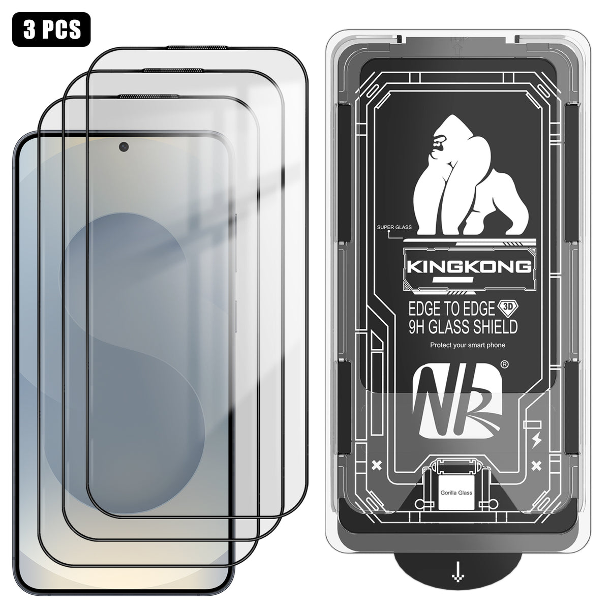 For Samsung Galaxy S25 3Pcs Full Screen Protector HD Clear 3D Arc Edge High Aluminium-silicon Glass Film with Dust-Free Installation Tool