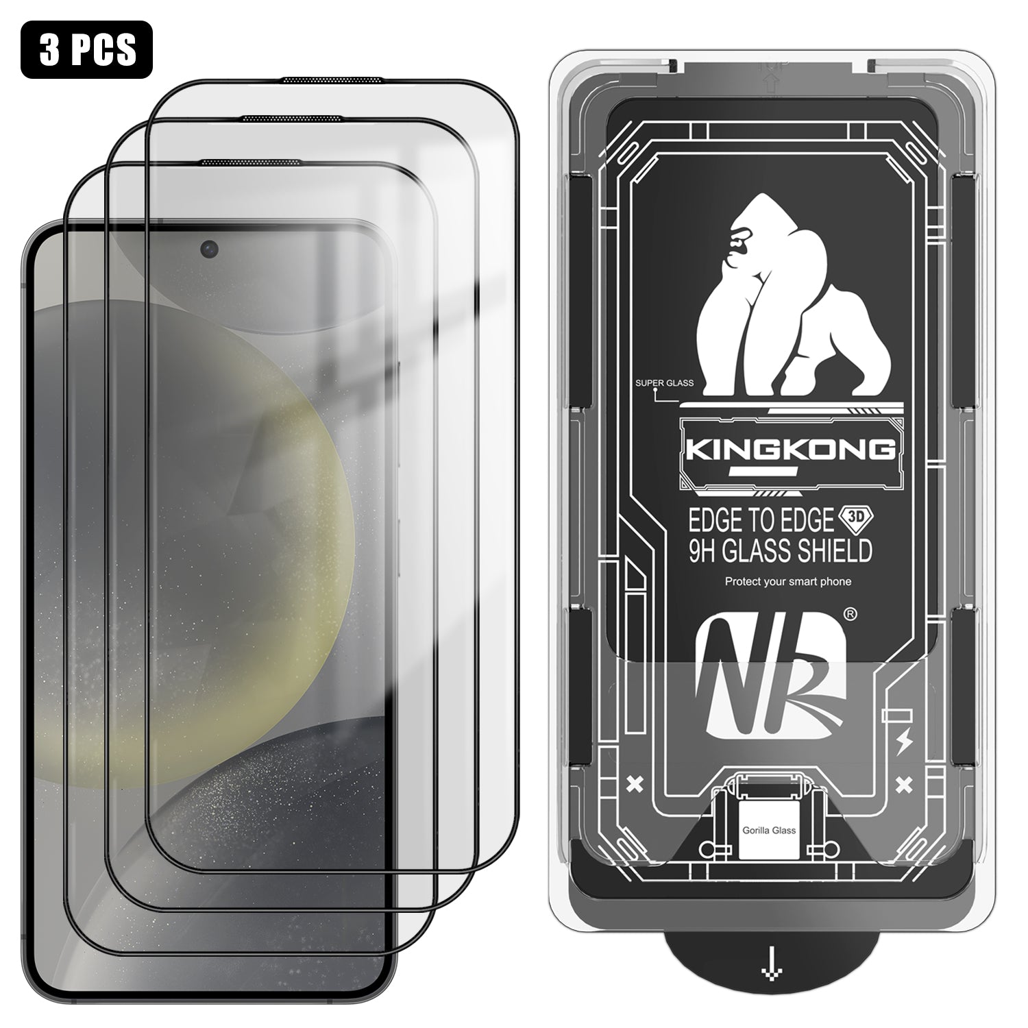 For Samsung Galaxy S24+ 3Pcs Full Screen Protector HD Clear 3D Arc Edge High Aluminium-silicon Glass Film with Dust-Free Installation Tool