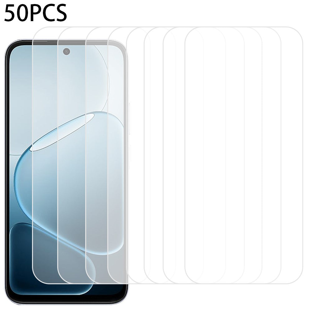 50 st. för Oppo K14x 5G skärmskydd helhäftande härdat glas klar skärmfilm (inte komplett täckning) (ingen förpackning, med våtservetter, dammuppsamlare, guideklistermärke)