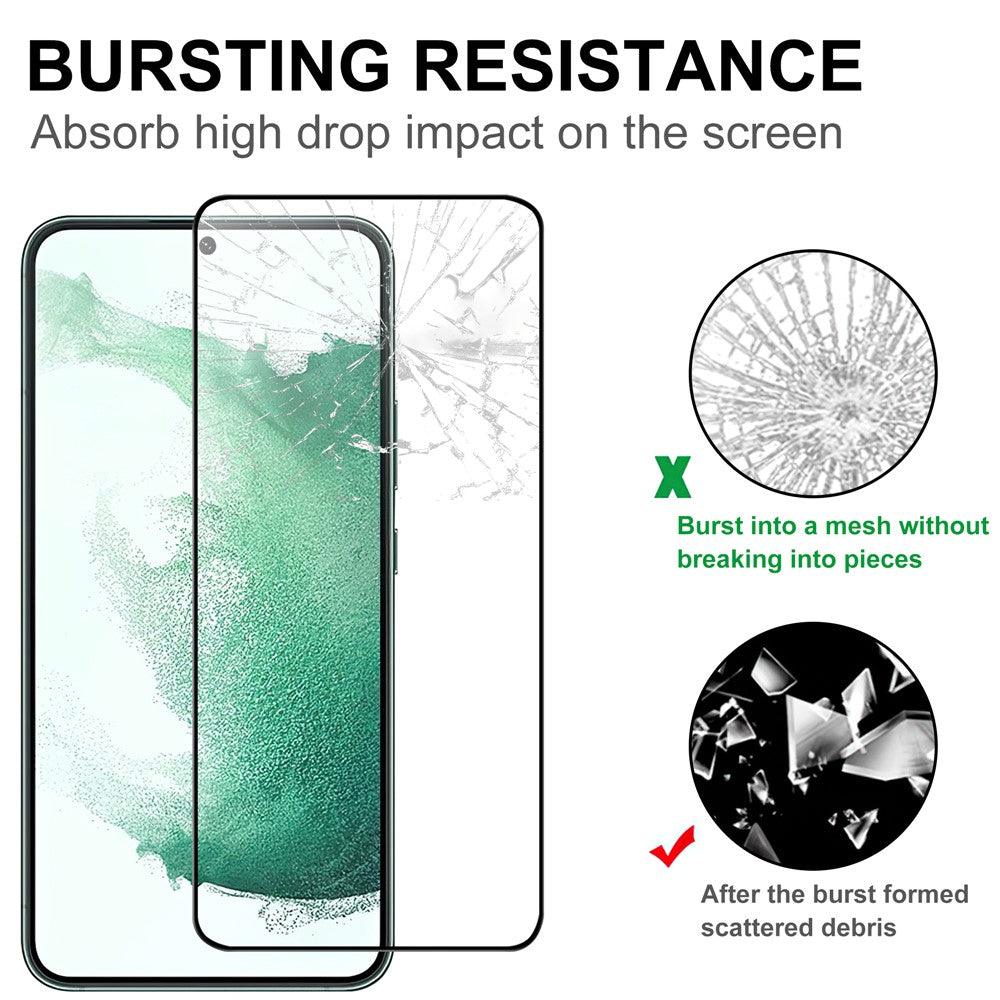 For Samsung Galaxy S22+ 5G / S23+ Full Glue Black Edge Tempered Glass Film Anti-explosion HD Clear Screen Protector (0.1mm Thickness, Support Fingerprint Unlock)