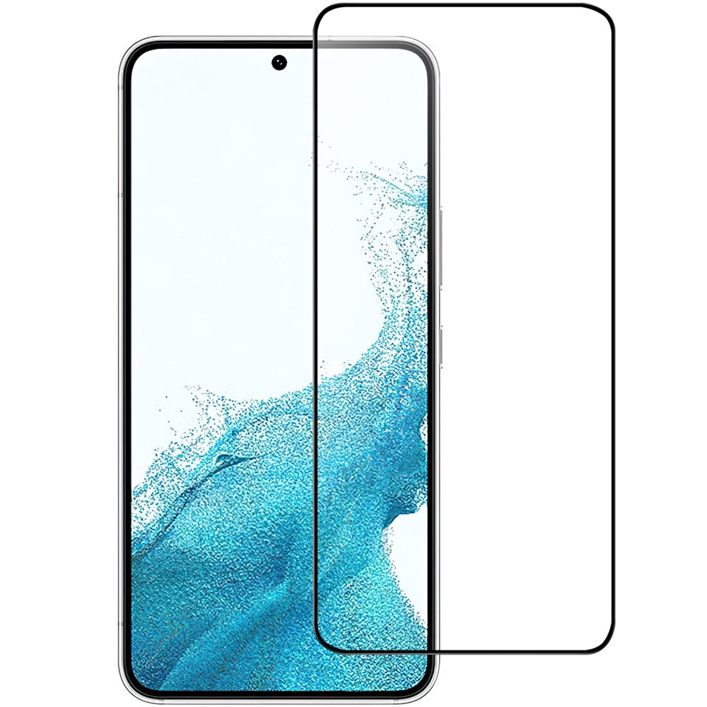 Samsung Galaxy S22 5G / S23 hærdet glas-skærmbeskyttelse i fuld størrelse, sort kant, fuld lim, 9H-hårdhed, splintresikker skærmfilm (0,1 mm tykkelse, understøtter fingeraftrykslåsning)