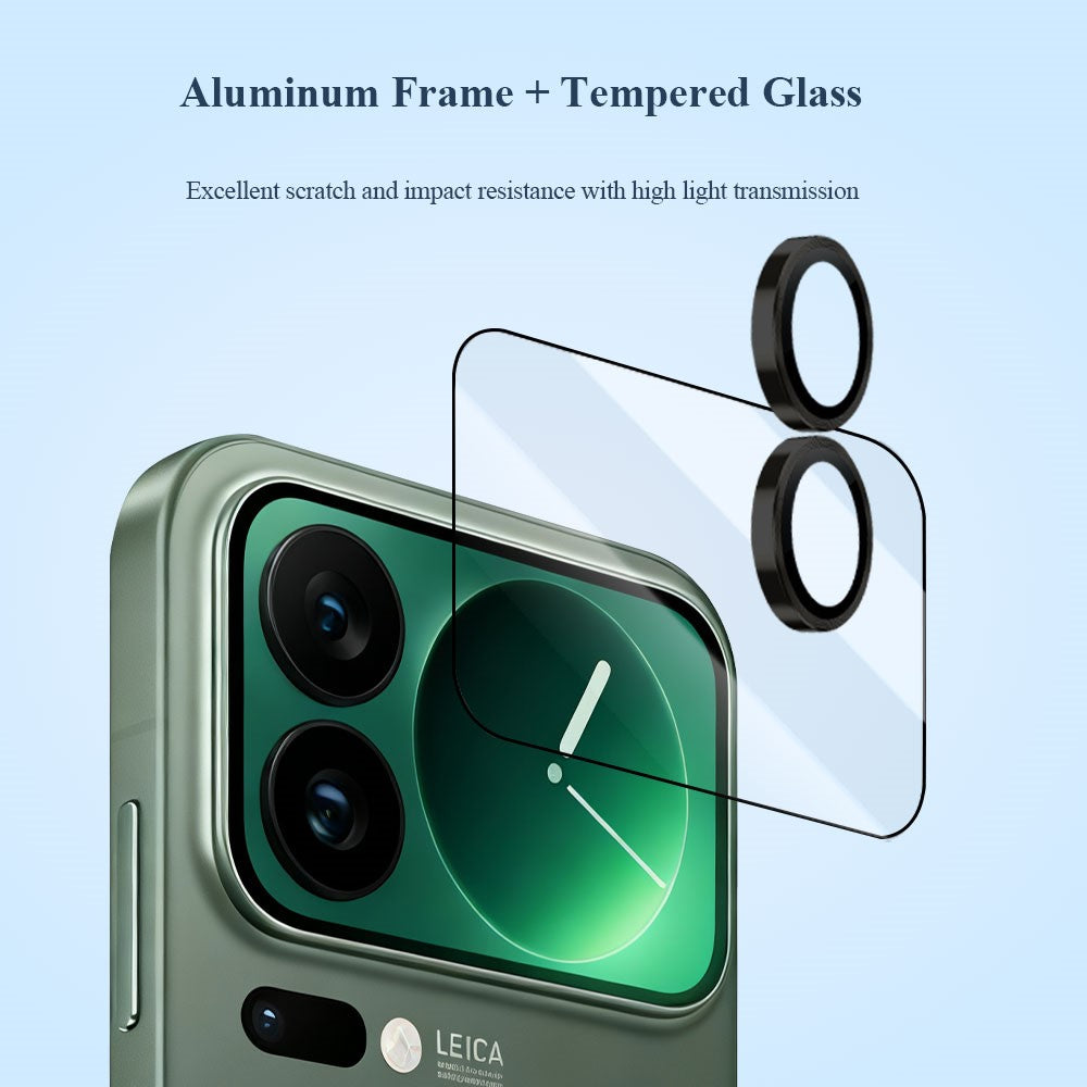 LEREACH kameralinsebeskyttelse til Xiaomi 17 Pro Max med ring af aluminiumslegering, højstyrke aluminium-silikatglas og fuldt dækkende linsefilm
