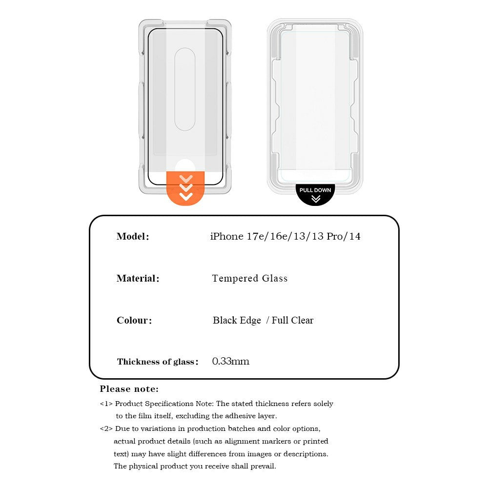 LEREACH For iPhone 17e / 16e Tempered Glass Full Screen Protector Anti-Fingerprint Film with Dust-Free Installation Tool