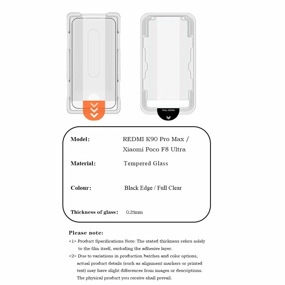 LEREACH 2Pcs For Xiaomi Poco F8 Ultra / Redmi K90 Pro Max 5G Tempered Glass Full Screen Protector Anti-Fingerprint Film with Dust-Free Installation Tool