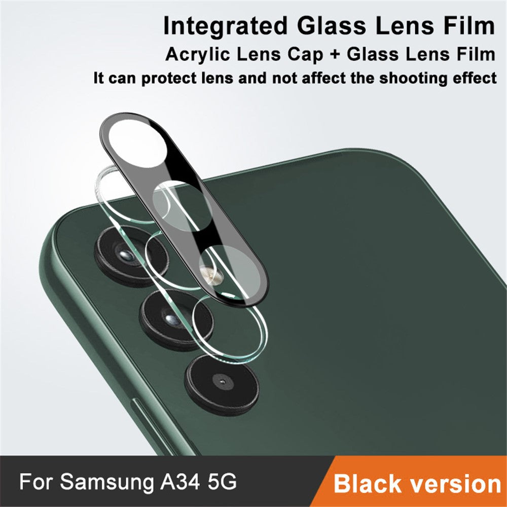IMAK For Samsung Galaxy A34 5G Tempered Glass Lens Film + Acrylic Lens Cap HD Clear Anti-scratch Camera Lens Protector (Black Version)