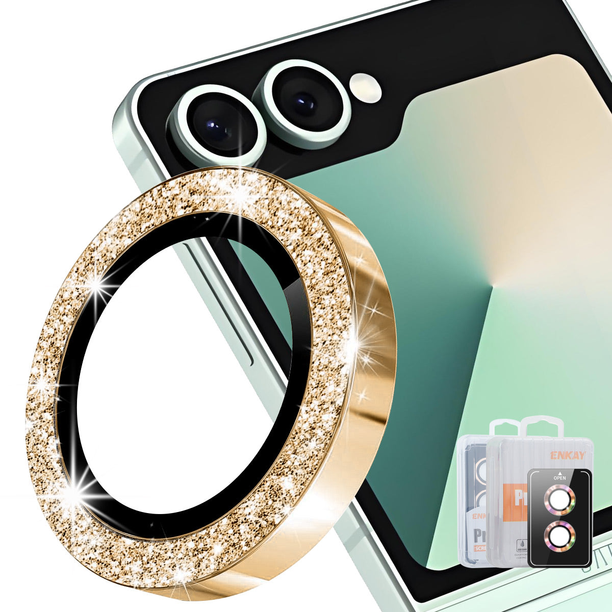 HAT PRINCE för Samsung Galaxy Z Flip8 Kameralinsskydd ENKAY Hat-Prince Glitterdekor Härdat Glas Linsfilm