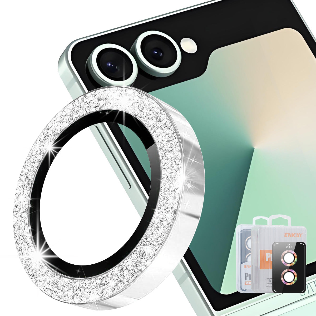 HAT PRINCE för Samsung Galaxy Z Flip8 Kameralinsskydd ENKAY Hat-Prince Glitterdekor Härdat Glas Linsfilm