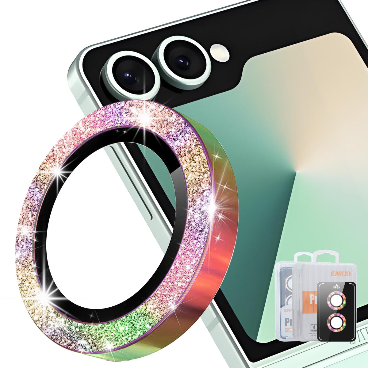HAT PRINCE för Samsung Galaxy Z Flip8 Kameralinsskydd ENKAY Hat-Prince Glitterdekor Härdat Glas Linsfilm