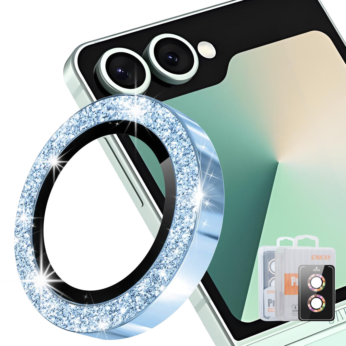 HAT PRINCE för Samsung Galaxy Z Flip8 Kameralinsskydd ENKAY Hat-Prince Glitterdekor Härdat Glas Linsfilm