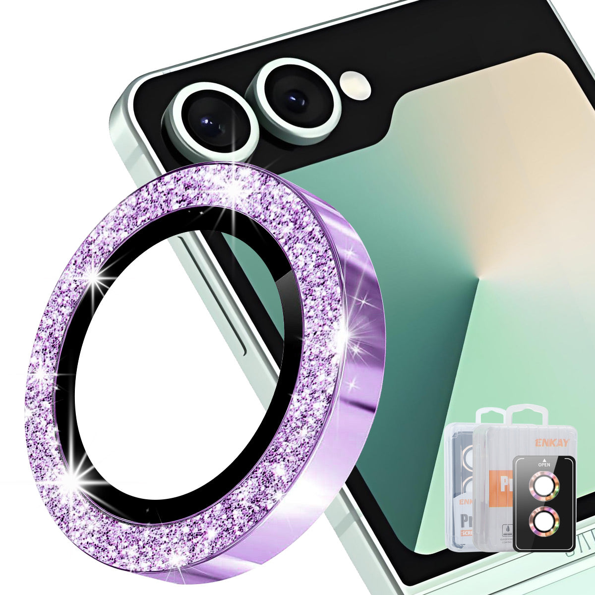 HAT PRINCE för Samsung Galaxy Z Flip8 Kameralinsskydd ENKAY Hat-Prince Glitterdekor Härdat Glas Linsfilm