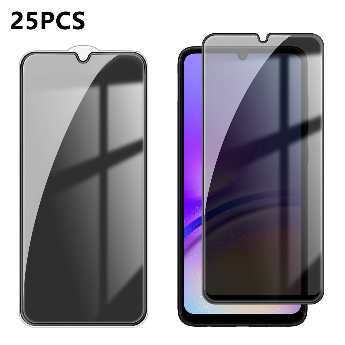 Samsung Galaxy A05 4G 25 stk. antispion-skærmbeskyttelse med silketryk, højt aluminium-silikatglas, fulddækkende antiklaprefilm