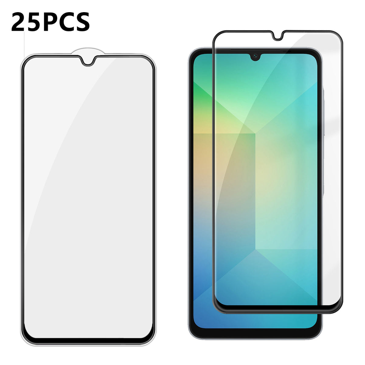 25 stk. fuldt dækkende skærmbeskyttere til Samsung Galaxy A06 5G / Galaxy A06 4G, silketryk, ultraklar film i aluminium-silikatglas
