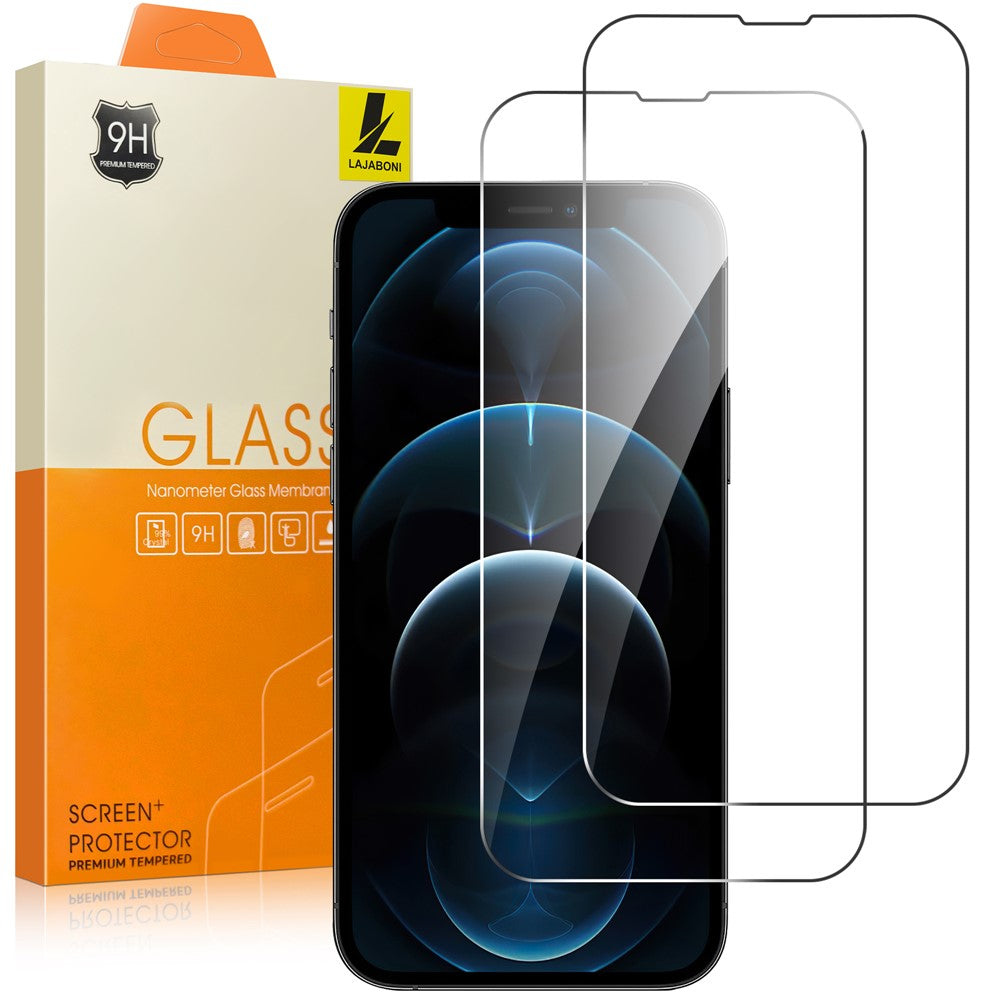 LAJABONI 2 stk. til iPhone 12 Pro Max HD Klar skærmbeskytter Eksplosionssikker 2.5D Buet kant Ikke fuldt dækkende hærdet glasskærmfilm