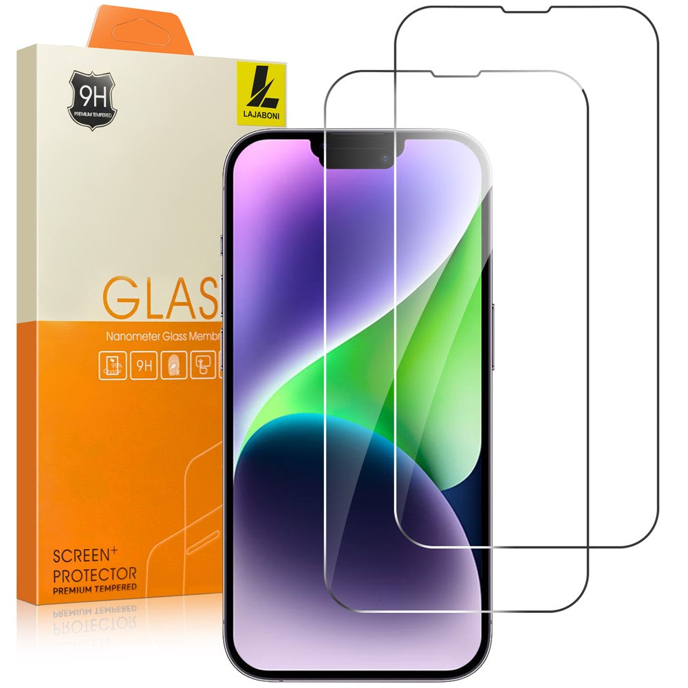 LAJABONI 2 stk. til iPhone 14 Plus HD Klar Skærmbeskytter Eksplosionssikker 2.5D Buet Kant Ikke Fuld Dækkende Hærdet Glas Skærmfilm