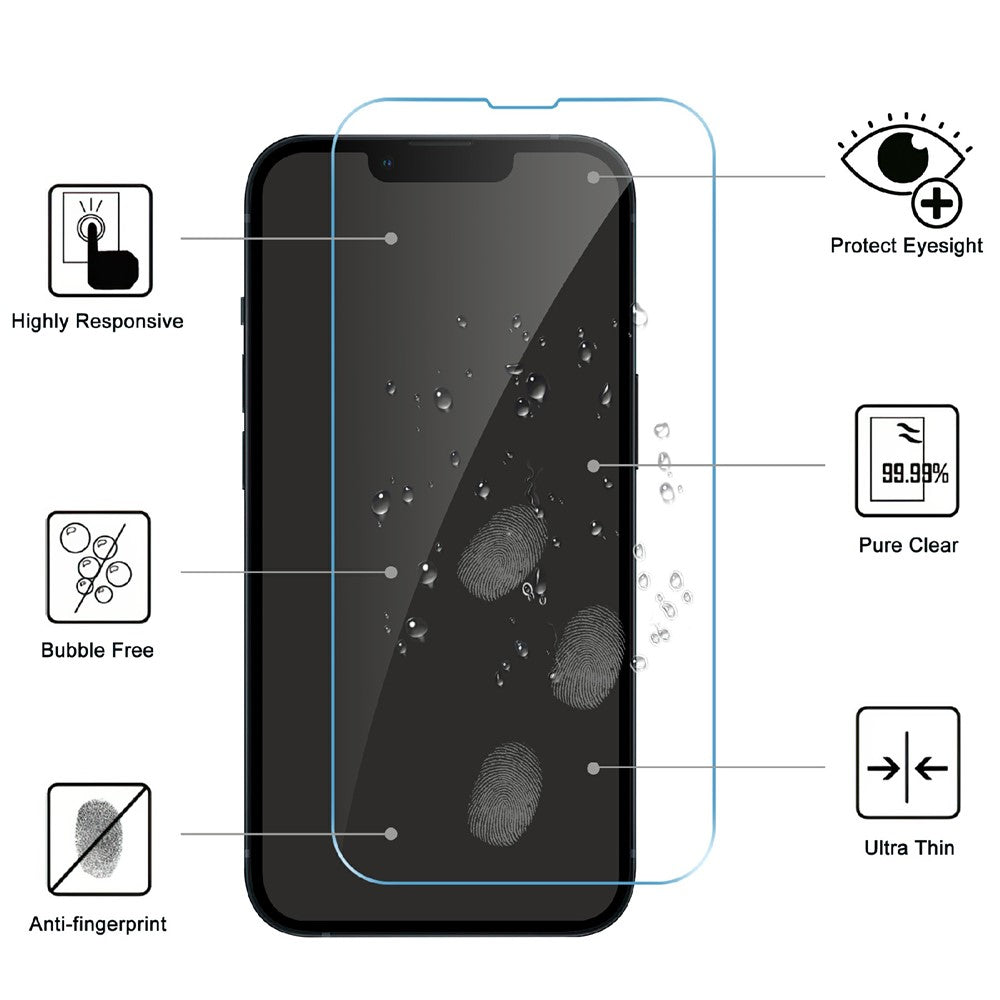 LAJABONI 2 stk. HD Clear-skærmbeskyttere til iPhone 14 Plus, anti-blue-ray, ikke fuldt dækkende, hærdet glas-skærmfilm