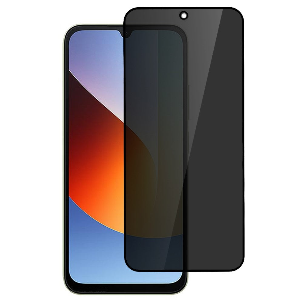 Xiaomi Redmi A7 Pro 4G (171.56mm) / Poco C85x 5G 180 graders hærdet privatlivsglas med sort kant, fuldskærmsbeskyttelse og heldækkende lim