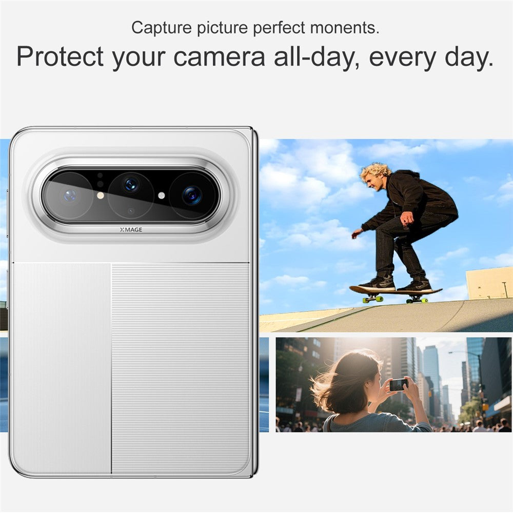IMAK kameralinsebeskyttelse til Huawei Pura X Max i klart HD-hærdet glas, fuldt dækkende linsefilm