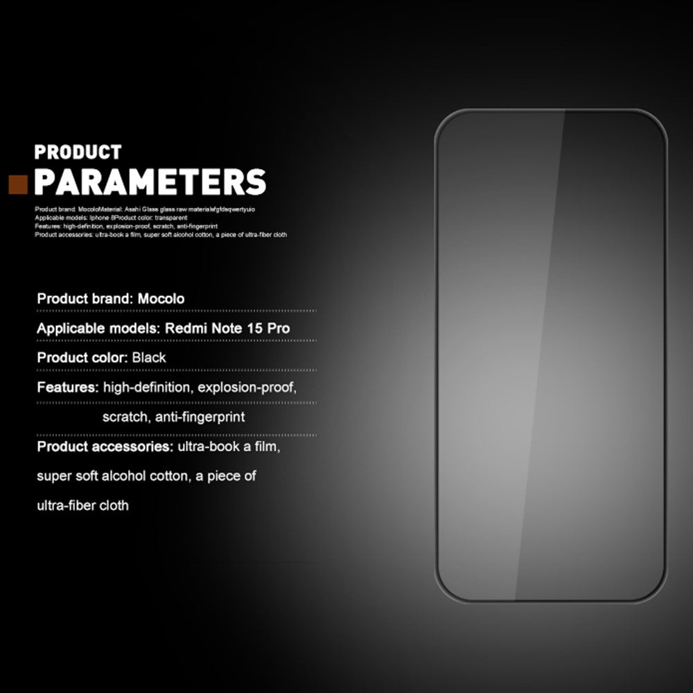 MOCOLO For Xiaomi Redmi Note 15 Pro 5G (Global) Full Screen Protector Anti-Shatter Silk Printing Full Glue Tempered Glass Film