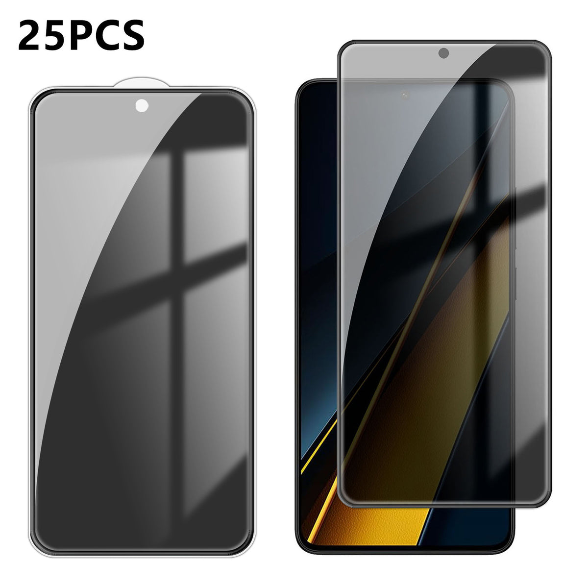 25 stk. antispionage-skærmbeskyttelse til Xiaomi Redmi K70E 5G / Xiaomi Poco X6 Pro 5G, silketryk, høj-aluminium-siliciumglas, fulddækkende, fingeraftryksafvisende privatlivsfilm