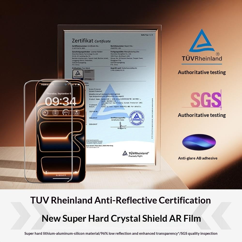 BENKS for iPhone 17 Pro Screen Protector Lithium Aluminum-silicon Glass AR Anti-Reflective Film