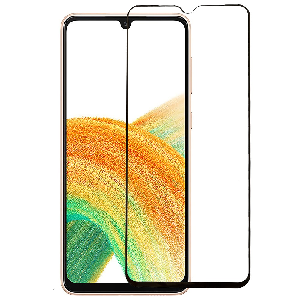 Hærdet glasfilm til Samsung Galaxy A34 5G, silketryk, eksplosionssikker HD Klar Fuld Skærmbeskytter (Fuld Lim)