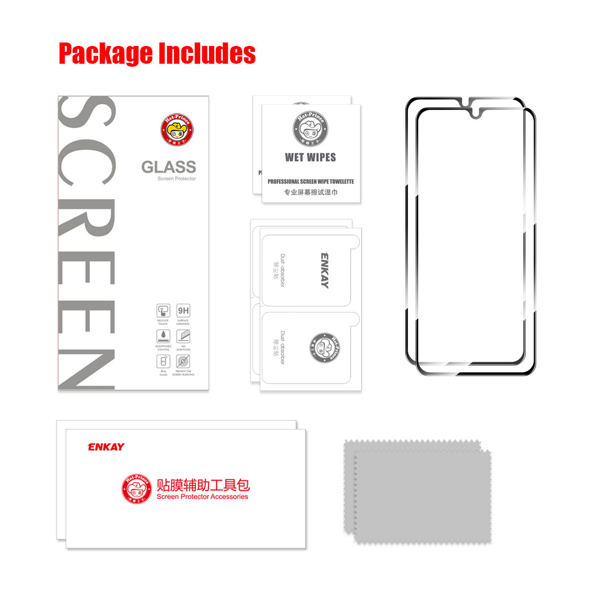 HAT PRINCE for Xiaomi Redmi 15a 5G ENKAY  2Pcs Screen Protector 9H Silk Printing 0.26mm Full Glue Full Coverage Tempered Glass Film