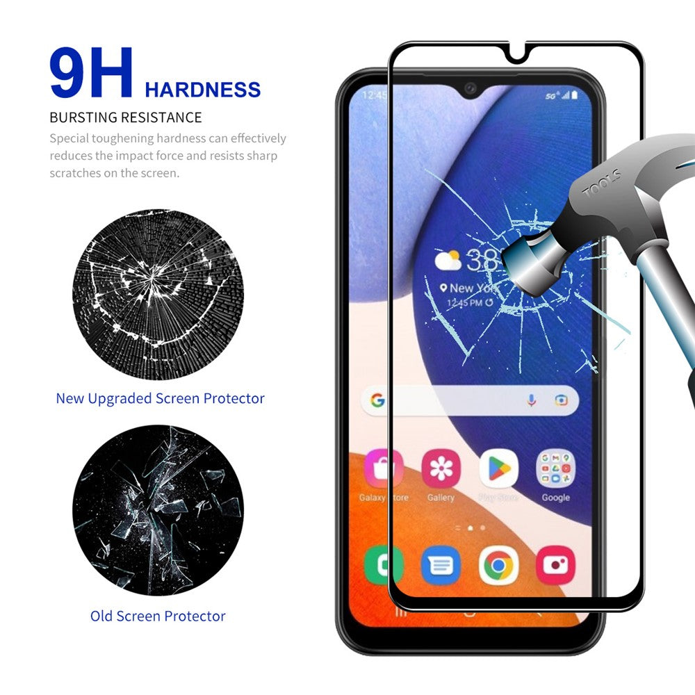ENKAY HAT PRINCE 2 stk./sæt til Samsung Galaxy A14 5G/A14 4G, skærmbeskyttelse mod fingeraftryk, 0,26 mm 9H, 2,5D buet kant, splintsikker, fulddækkende lim, høj aluminium-silikoneglasfilm