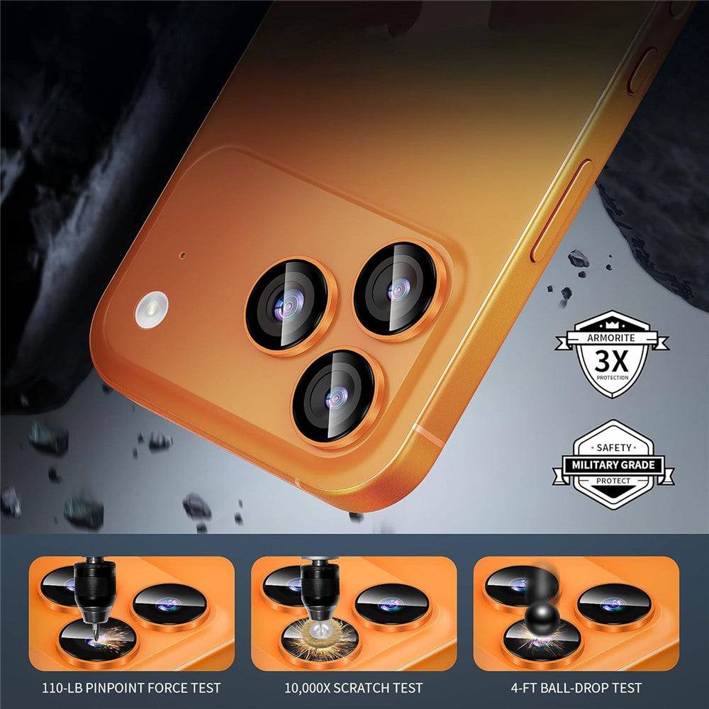 1Set For iPhone 17 Pro Camera Lens Film Tempered Glass CD Vein Metal Ring Rear Lens Protector