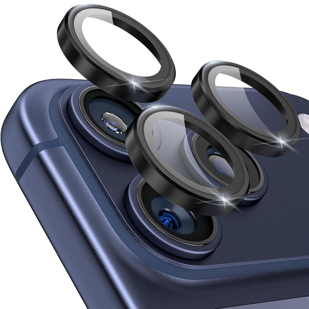 1 sæt kameralinsefilm i hærdet glas til iPhone 17 Pro Max, CD-ven-metallisk ring, bageste linsebeskyttelse
