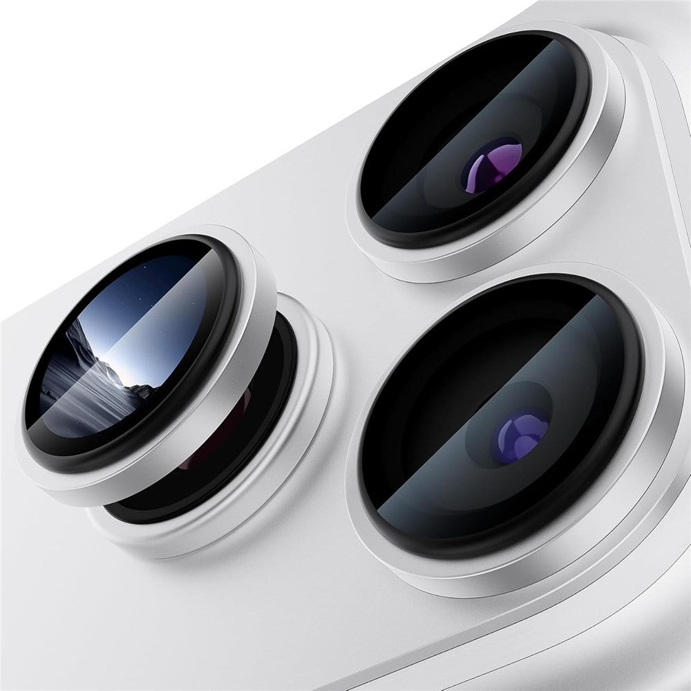 1 sæt kameralinsefilm i hærdet glas til iPhone 17 Pro Max, CD-ven-metallisk ring, bageste linsebeskyttelse