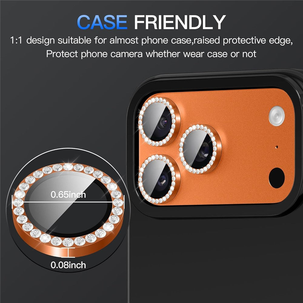 For iPhone 17 Pro Max 1Set Camera Lens Protector Tempered Glass+Metal Ring Rhinestone Lens Film